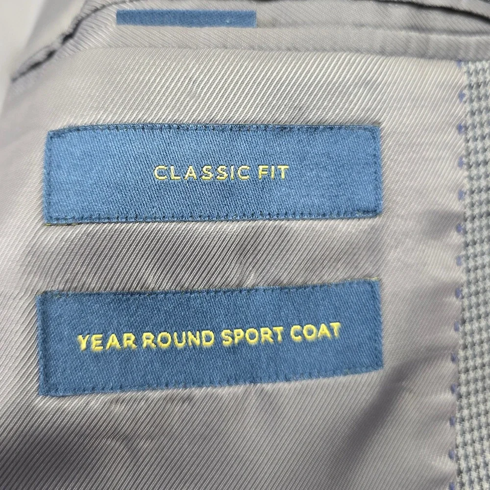 Stafford Mens 44 Reg Classic Fit Year Round Sport‎ Coat Blazer Blue Check